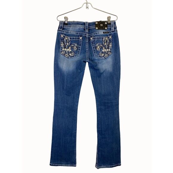 MISS ME Bootcut Jeans Blue Denim Embroidered Bling Stretch Women Size 28x33 - Picture 1 of 14
